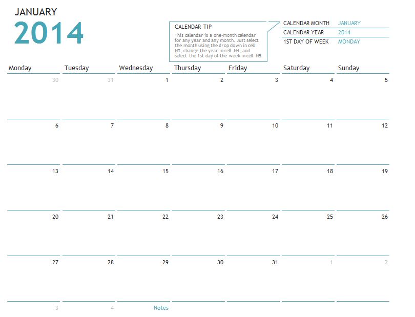 free 2014 calendar templates for microsoft excel
