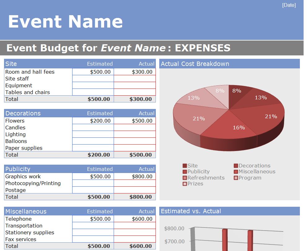 party planning budget template