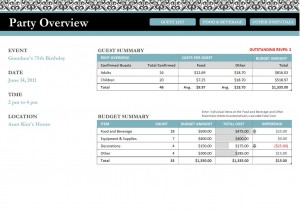 Screenshot of the Party Planner Template