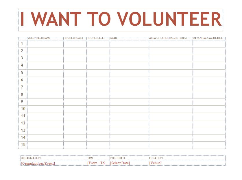 Volunteer Sign Up Sheet Volunteer Template Template Haven