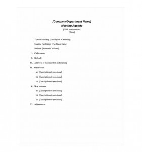 robert rules of order meeting agenda template