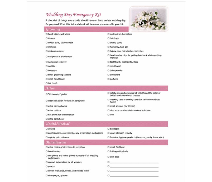 day of wedding checklist pdf
