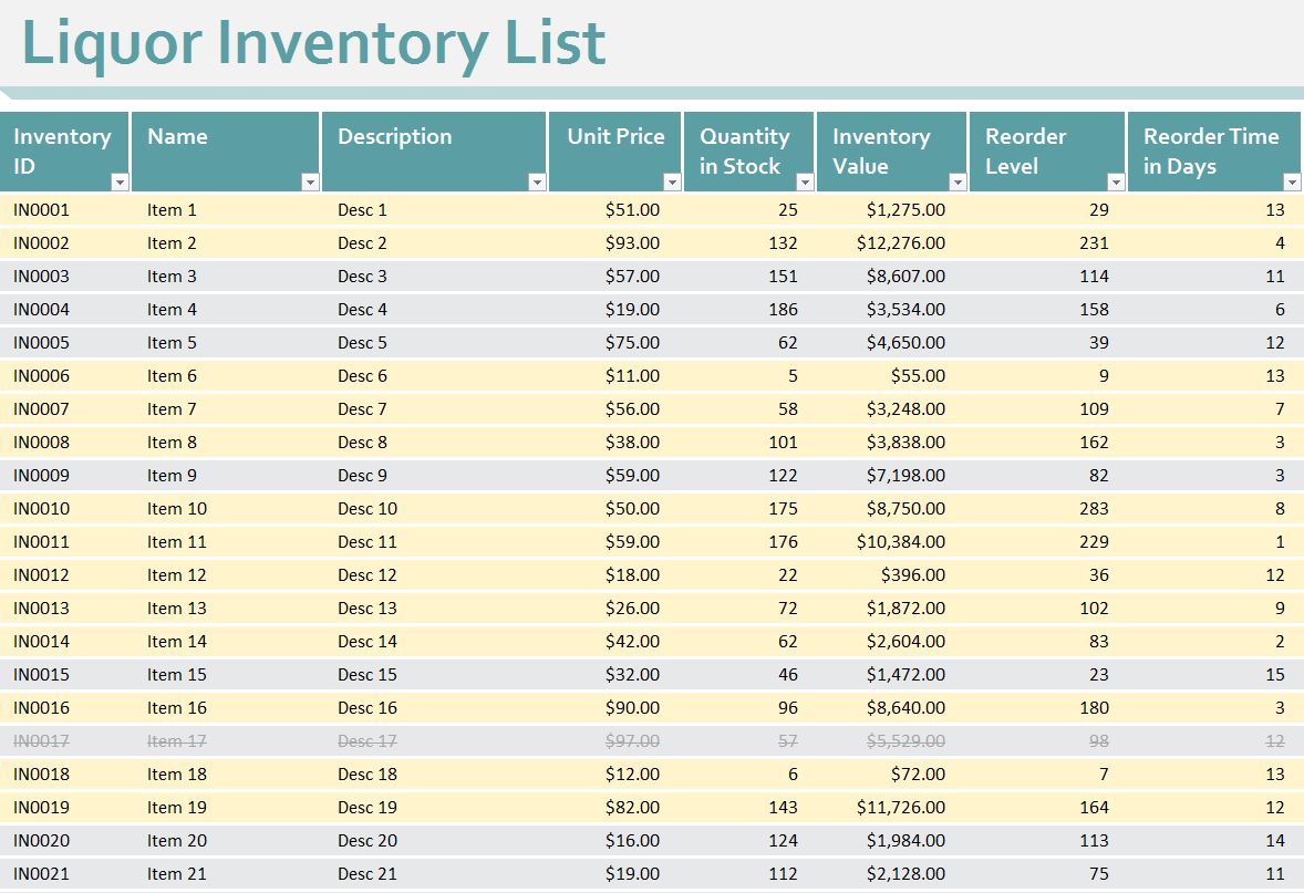Liquor Inventory Sheet Liquor Inventory Spreadsheet Template Haven