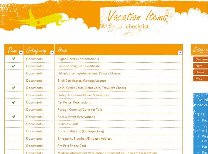 vacation checklist home