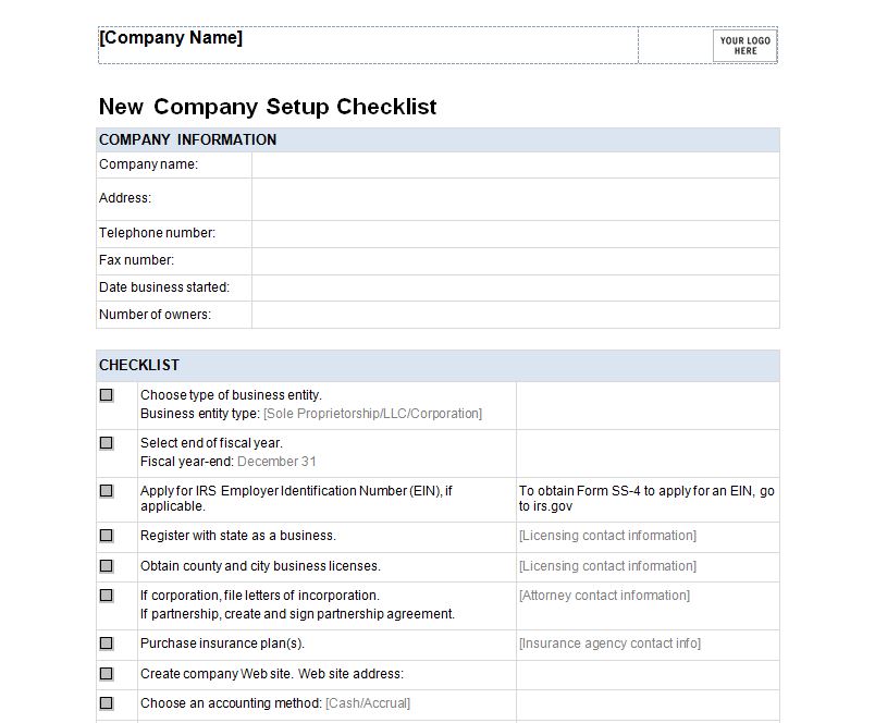 Checklist for Starting a Business Starting Business Checklist