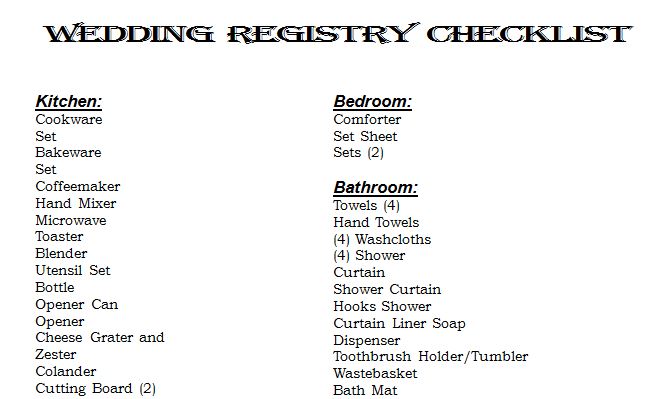 Wedding Registry Checklist, Wedding Registry Printable Checklist