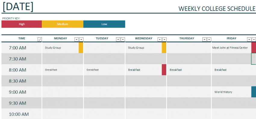 Weekly College Schedule Template Template Haven