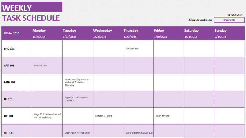 Student Weekly Schedule