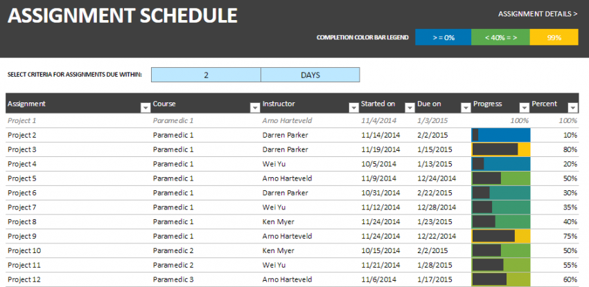 Assignment Schedule Template