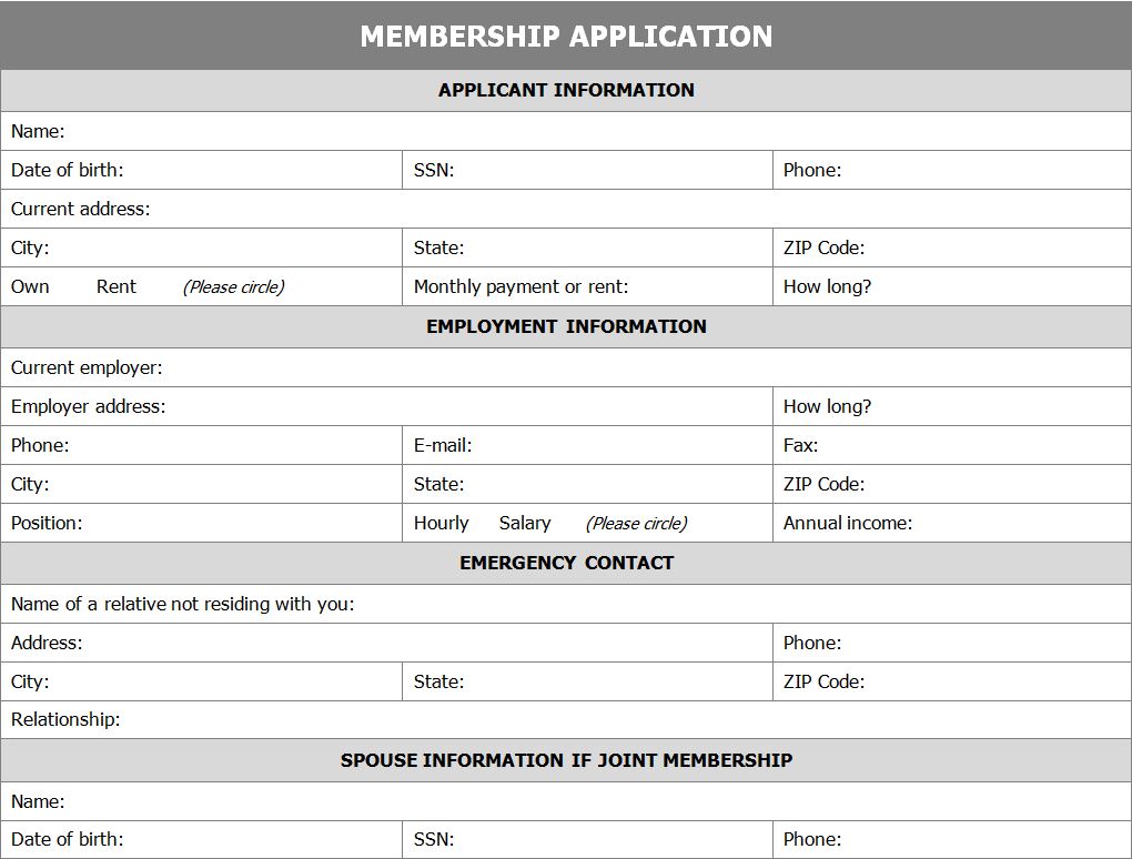 Membership Application Form Template Template Haven