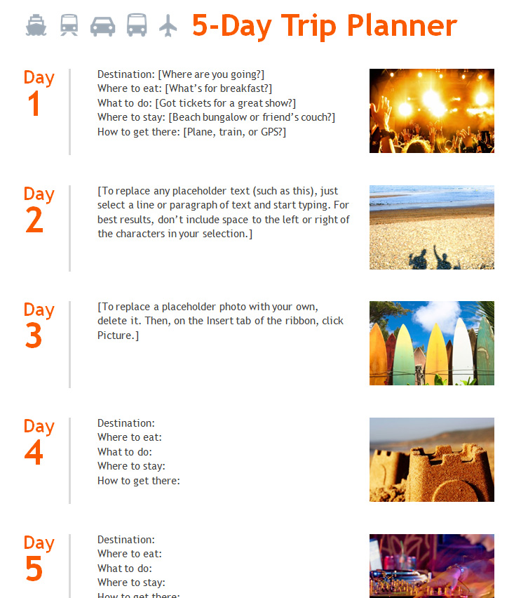 Day By Day Travel Itinerary Template from templatehaven.com