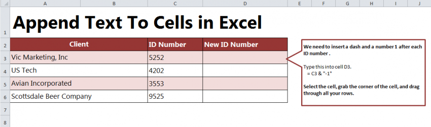 Formula for Appending Text in Excel