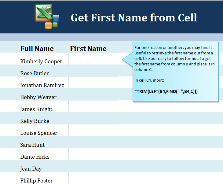 Find First Name in Excel