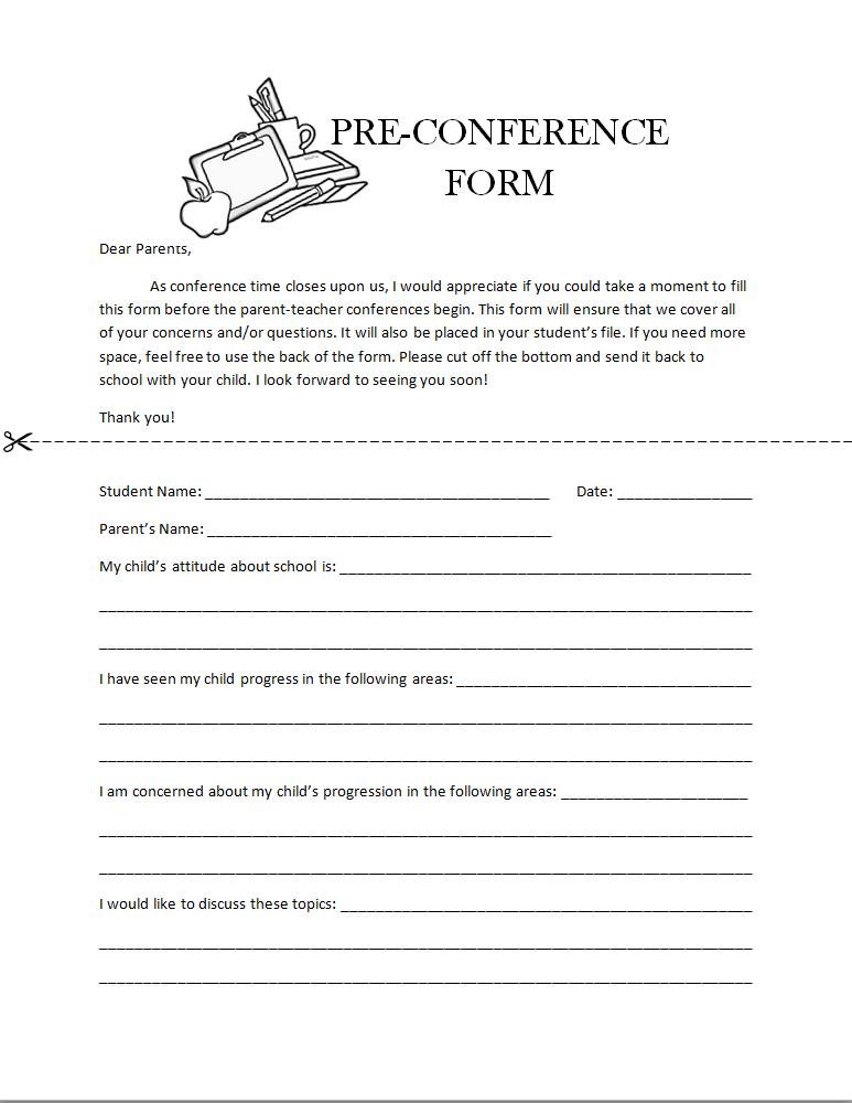 Parent Teacher Pre-Conference Form Template