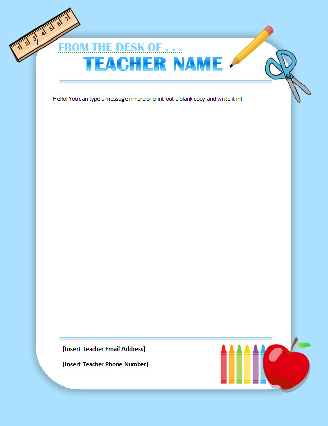 Primary Teacher Letterhead (K-5) Template