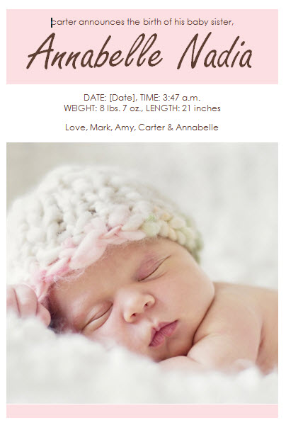 Baby Girl Birth Announcement Template Template Haven