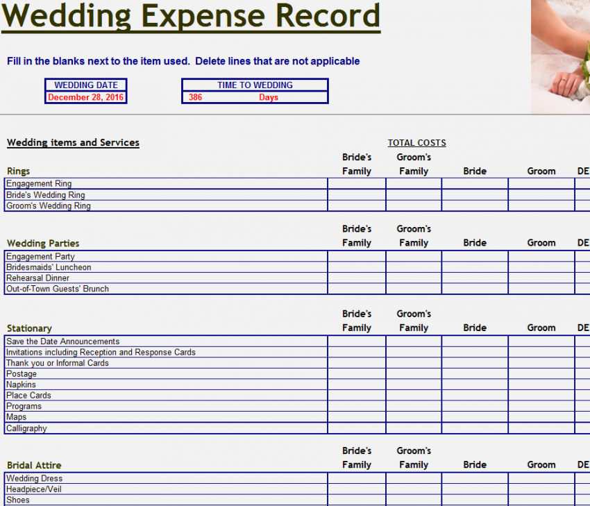 Wedding Expense Checklist