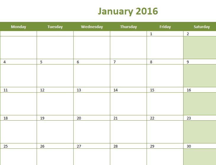 Simple Monthly Calendar