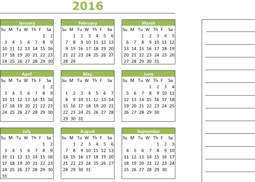 Yearly Calendar Sheet