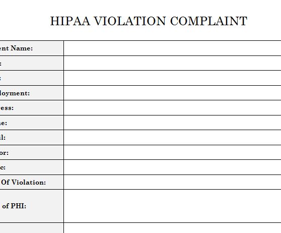 HIPAA Violation Complaint Template