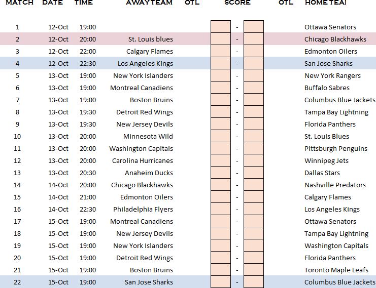 NHL Schedule 2017 Template