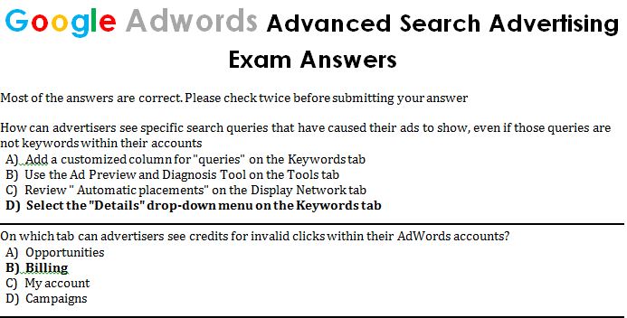 Google Adwords Advanced Search Advertising Exam Answers
