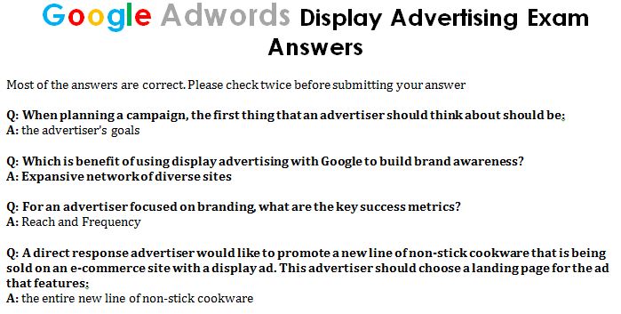 Google AdWords Display Advertising Exam Answers