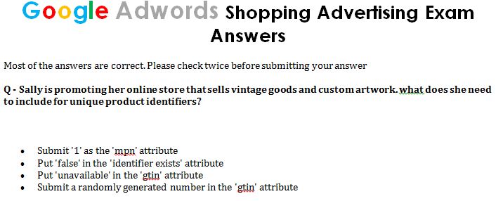Google AdWords Shopping Advertising Exam Answers Article