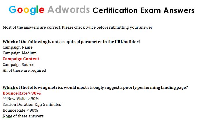 Google Analytics Certification Exam Answers