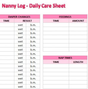Nanny Log Daily Care Sheet