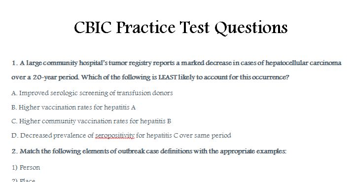 CBIC Practice Test Questions