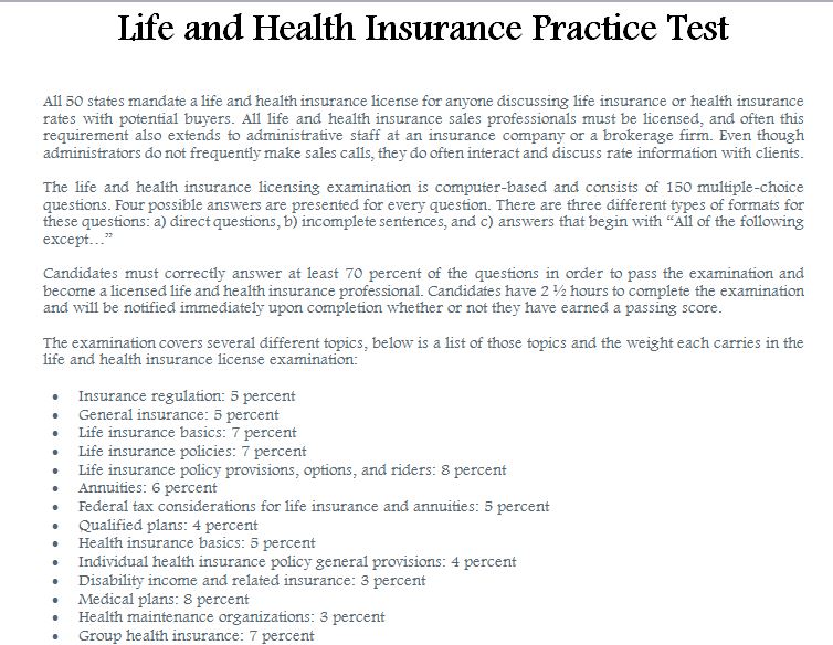 Life and Health Insurance Practice Test