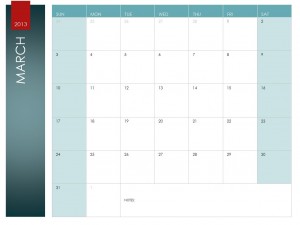 Screenshot of the March Calendar Template