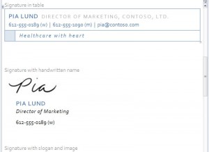 screenshot of the Outlook Signature Template