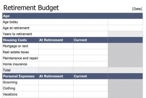 Screenshot of the Retirement Budget Worksheet