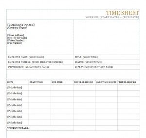 Screenshot of the Time Sheet Template