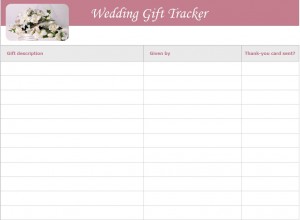 Screenshot of the Wedding Gift List Template