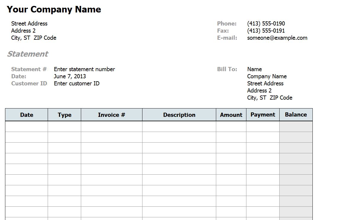 Billing Statement Template | Billing Statement Example » Template Haven