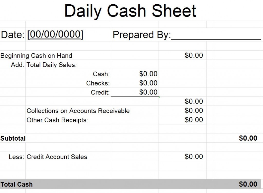 Daily Cash Sheet Template | Daily Cash Sheet » Template Haven