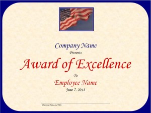 Screenshot of the Excellence Award Template