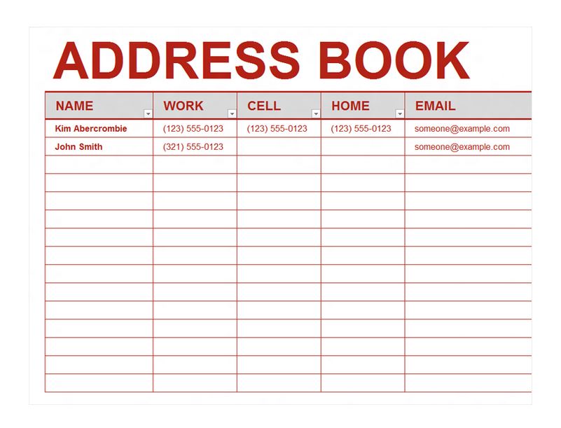address book template word