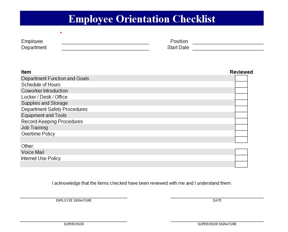 Employee Orientation Checklist New Employee Orientation » Template Haven