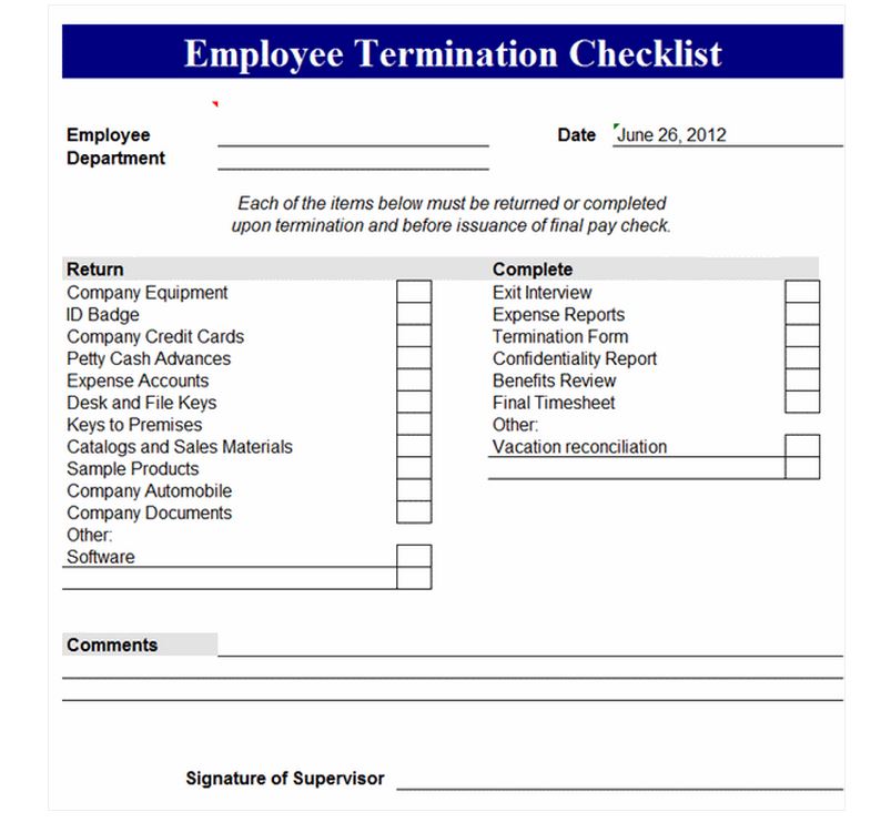 Employee Termination Checklist | Employee Termination Form » Template Haven