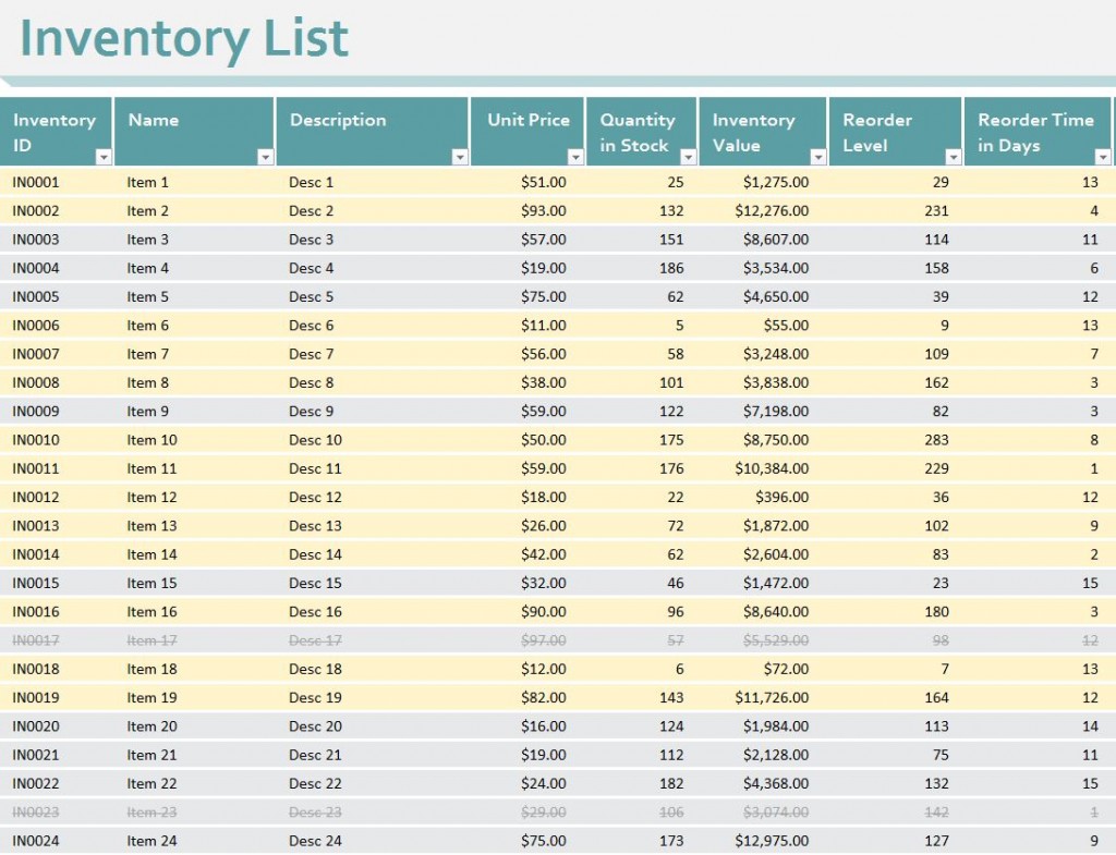 Microsoft Excel Inventory Tracking Template