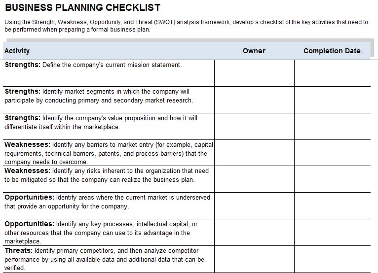 what is a business continuity plan checklist