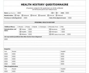 Free Health History Questionnaire