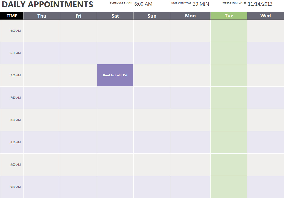 Daily Appointment Calendar Template Haven