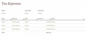 Tax Expense Template