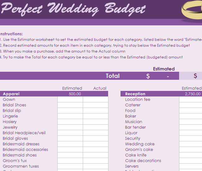 Perfect Wedding Budget Template Haven