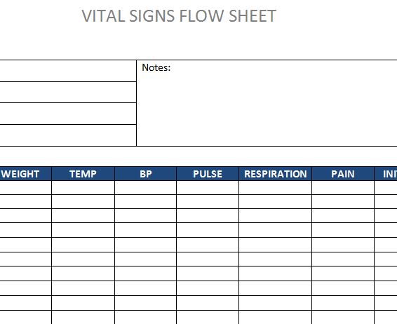 Vital Signs Flow Sheet